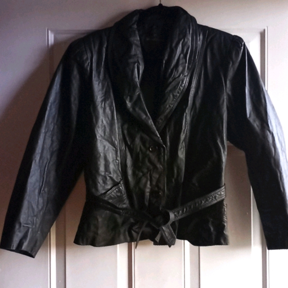 Used womens black leather jacket